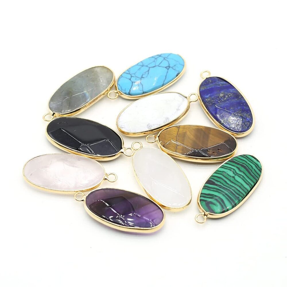 2242 6PCS Natural Crystals Stones Charms Amethyst Quartz Turquoise Tiger